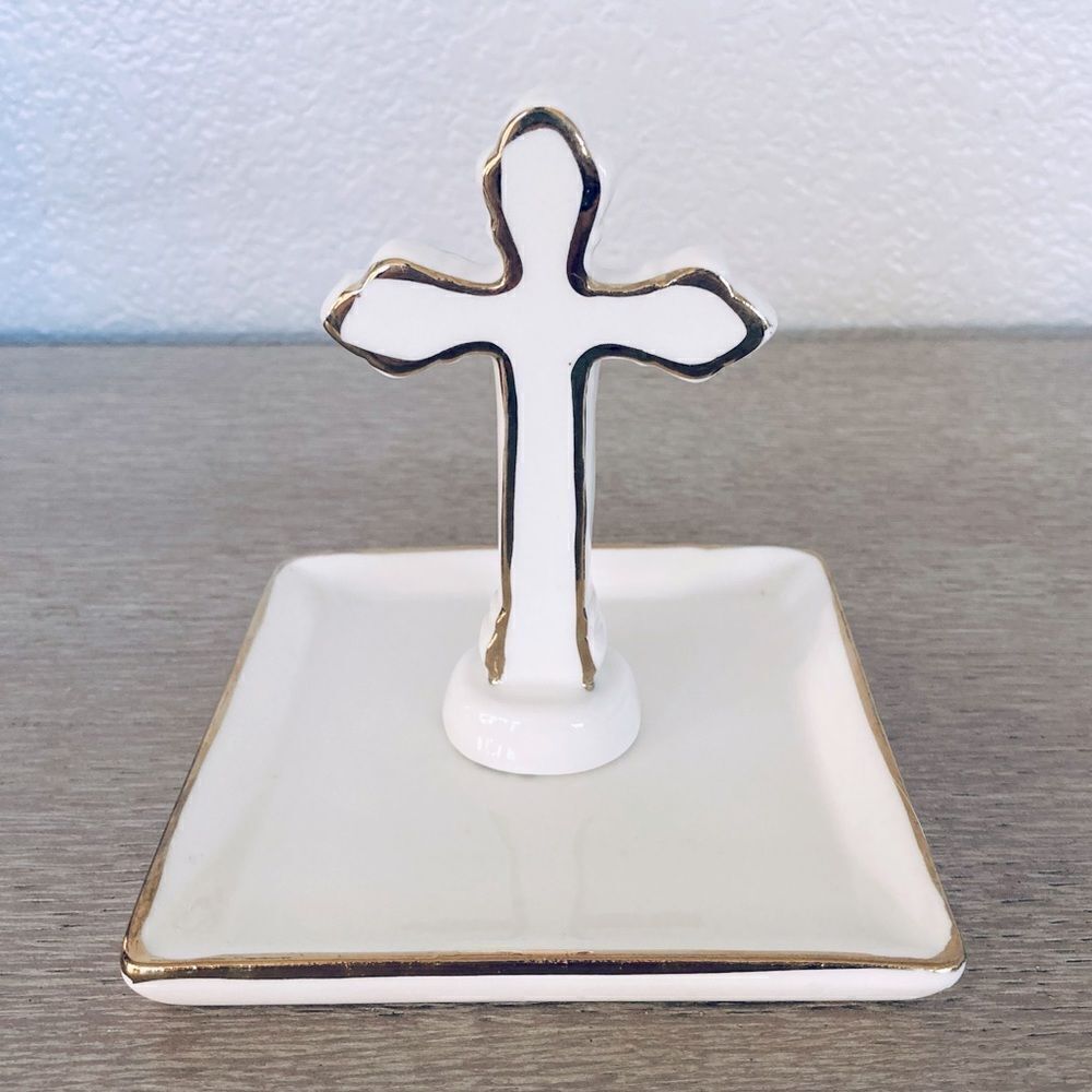 Christian Cross Ceramic Jewelry Trinket Tray